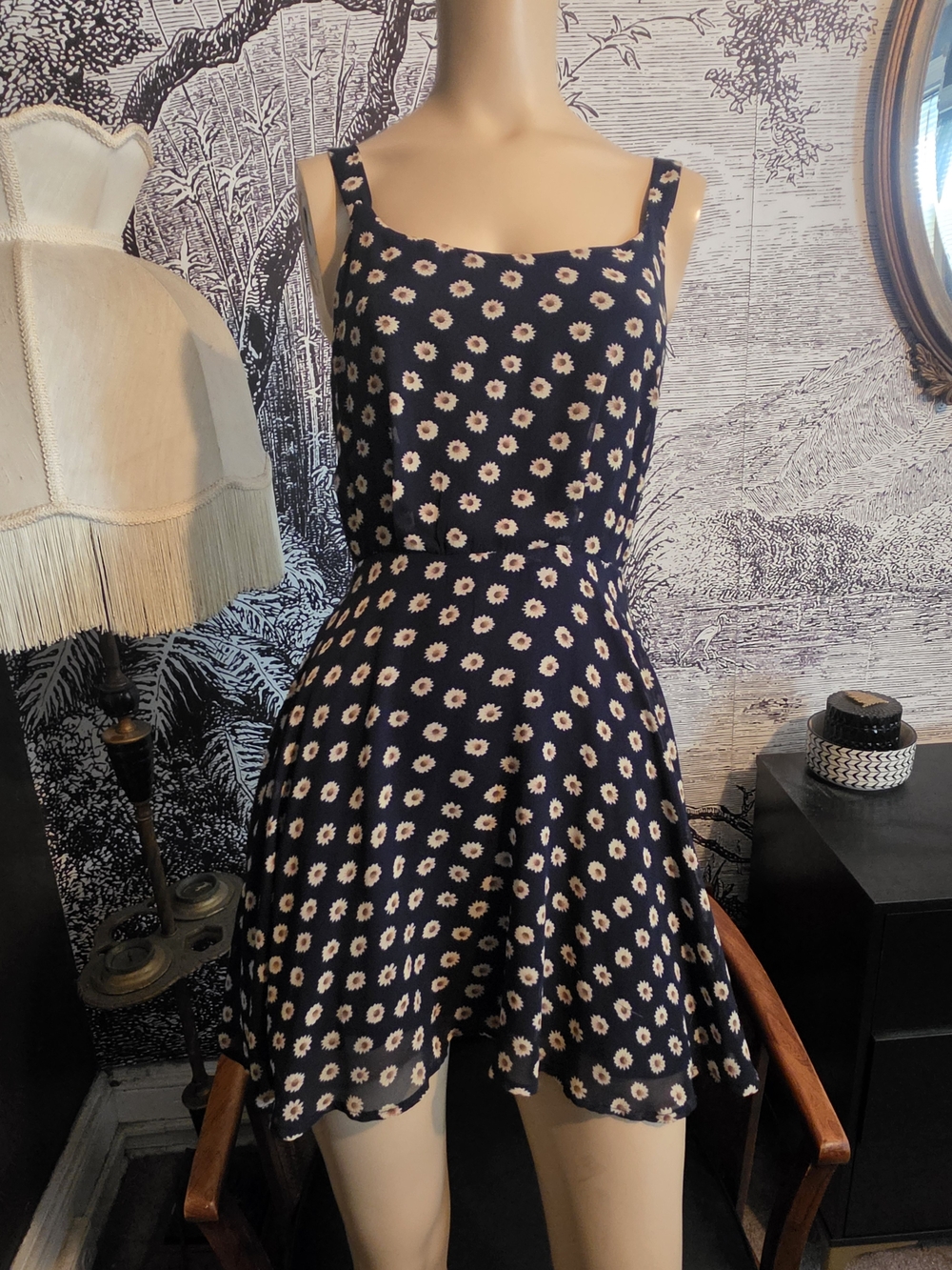Lucca Couture Navy Blue Daisy Print Skater Dress - Size S